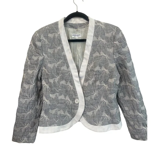 Vintage 80s Giorgio Armani Leaf Embroidered Blazer Jacket White Trim Italy 46 in white|gray from Poshmark