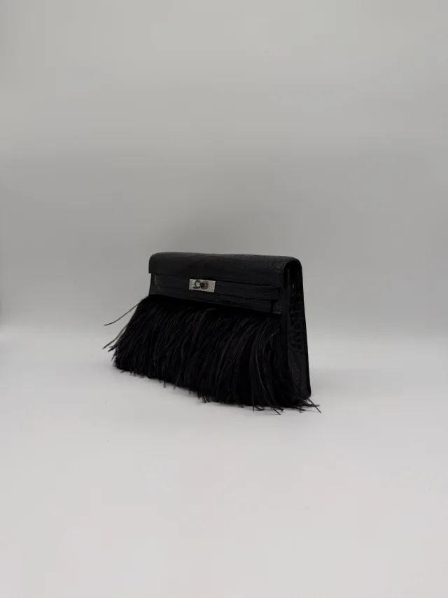 Hermès Kelly Elan Foile Black Matte Porosus Palladium Hardware in Black from Luxury Promise, photo 7 of 11