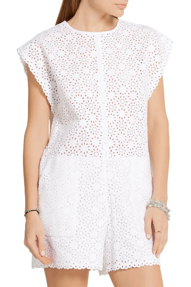 M.i.h Jeans Broderie Anglaise Cotton Playsuit in White, photo 3 of 5 from THE OUTNET