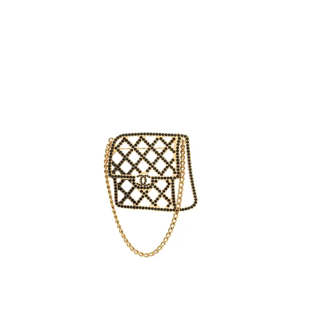 Chanel flap bag brooch with black crystal gold tone in Black from EMIER