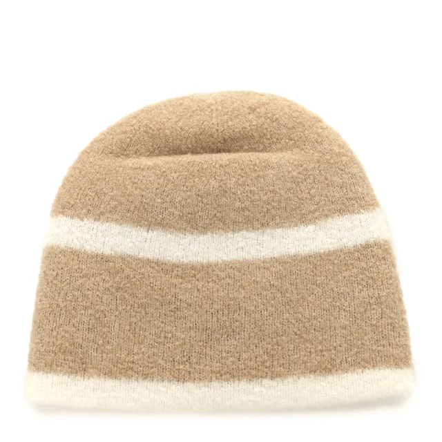 Chanel Cashmere Silk CC Beanie Hat Beige White in White Silk from FASHIONPHILE, photo 3 of 5