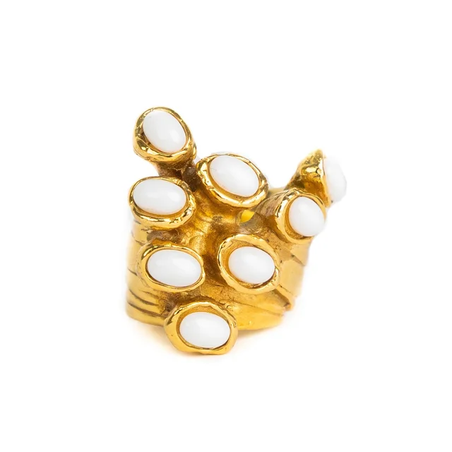 Saint Laurent Rive Gauche Arty Ring Gold and White in White from The Purse Affair
