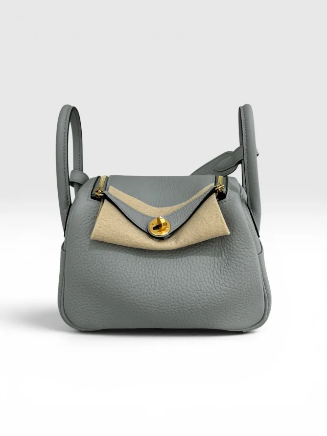 Hermès Mini Lindy Blue Glacier Clemence - Full set / New in Blue Clemence leather from Luxury Promise