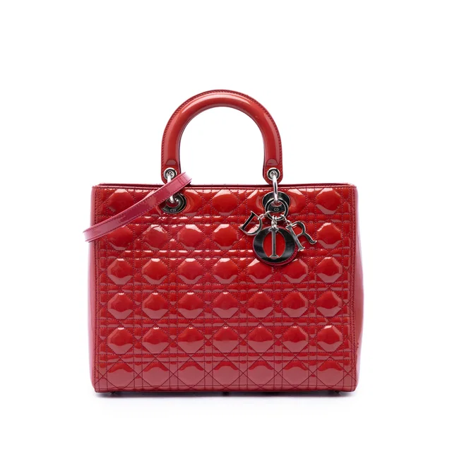 Pink Dior Large Patent Cannage Lady Dior Satchel in Pink Patent leather from Designer Revival