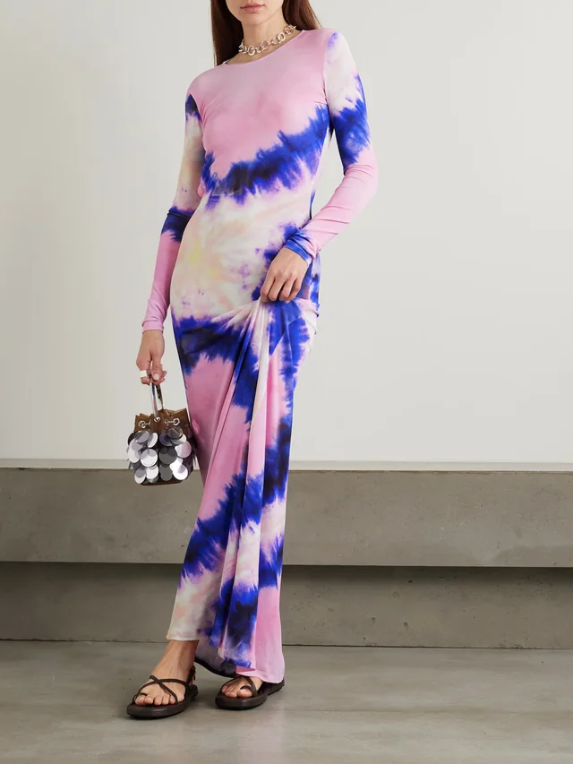 RABANNE Open-back tie-dyed stretch-crepe maxi dress in Pink, photo 2 of 2 from NET-A-PORTER (Canada)