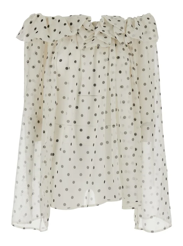 Msgm White top with All-over Polka Dot Print in Tech Fabric Women in White 100% Polyester, photo 2 of 6 from Gaudenzi Boutique