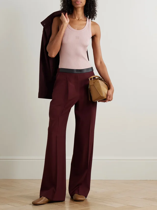 LOEWE Leather-trimmed pleated wool grain de poudre pants in Red, photo 2 of 2 from NET-A-PORTER (Canada)