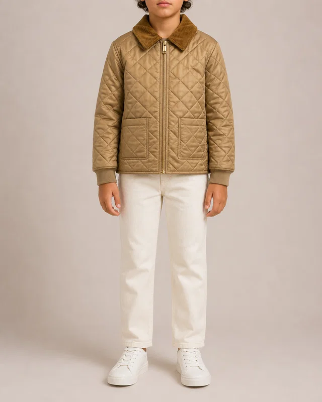 Burberry Kids Beige Matelasse Barn Jacket with Velours Cotele Collar Size 8 years in Beige from Sellier