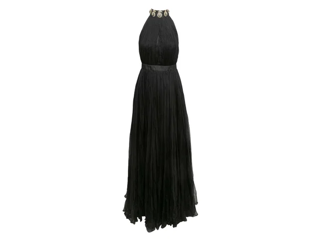 Black Alexander McQueen Embellished Grecian Style Silk Gown Size IT 42 in Black Silk from Designer Revival