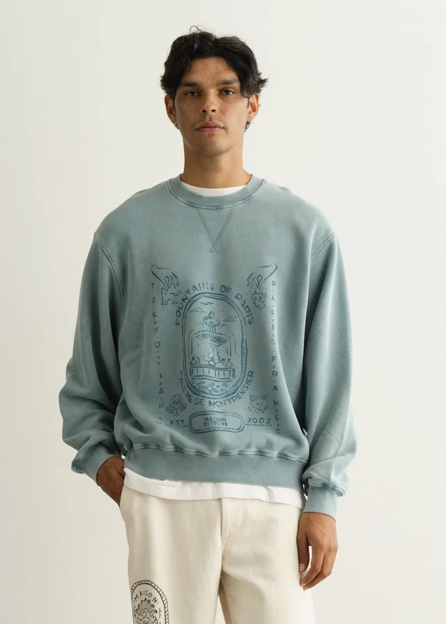 Maison Kitsune Fountain Stamp Faded Relaxed Sweatshirt in Blue from Incu, photo 1 of 1