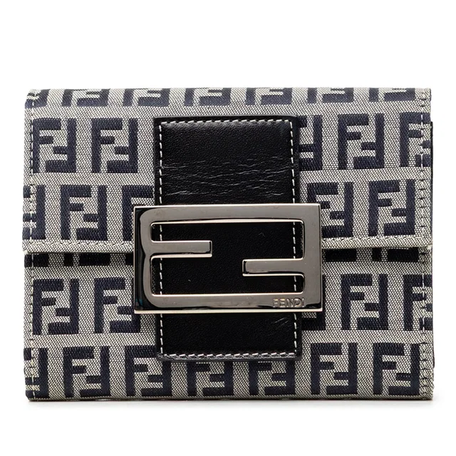Grey Fendi Zucchino Canvas Trifold Wallet Small Wallets in Grey Canvas from Designer Revival