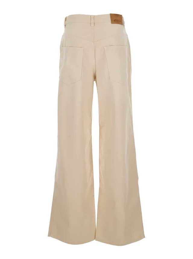 ISABEL MARANT 'Rodayna' Beige Jeans with Logo Patch on the Back and Wide Leg in Denim for Women in Beige, photo 4 of 6 from Gaudenzi Boutique