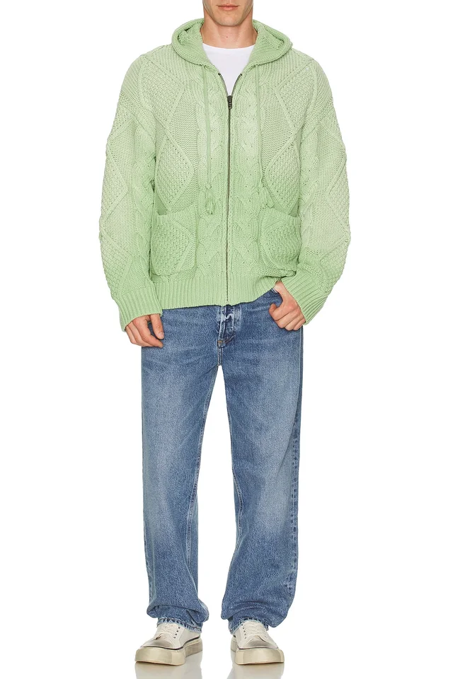 Found Zip Up Cable Knit Hoodie in Vintage Faded Seafoam Green, photo 2 of 4 from REVOLVE (Canada)