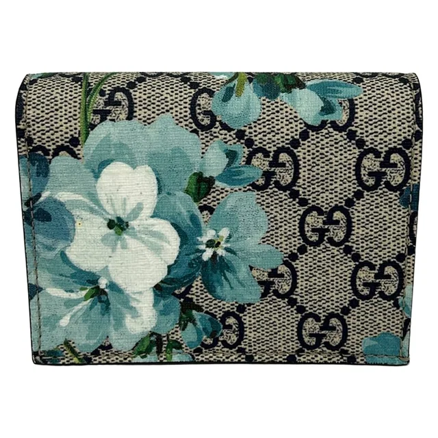 Gucci Bifold Wallet GG Blooms Plus Supreme Light Gray Dark Navy Multi in Navy from The Reluxe