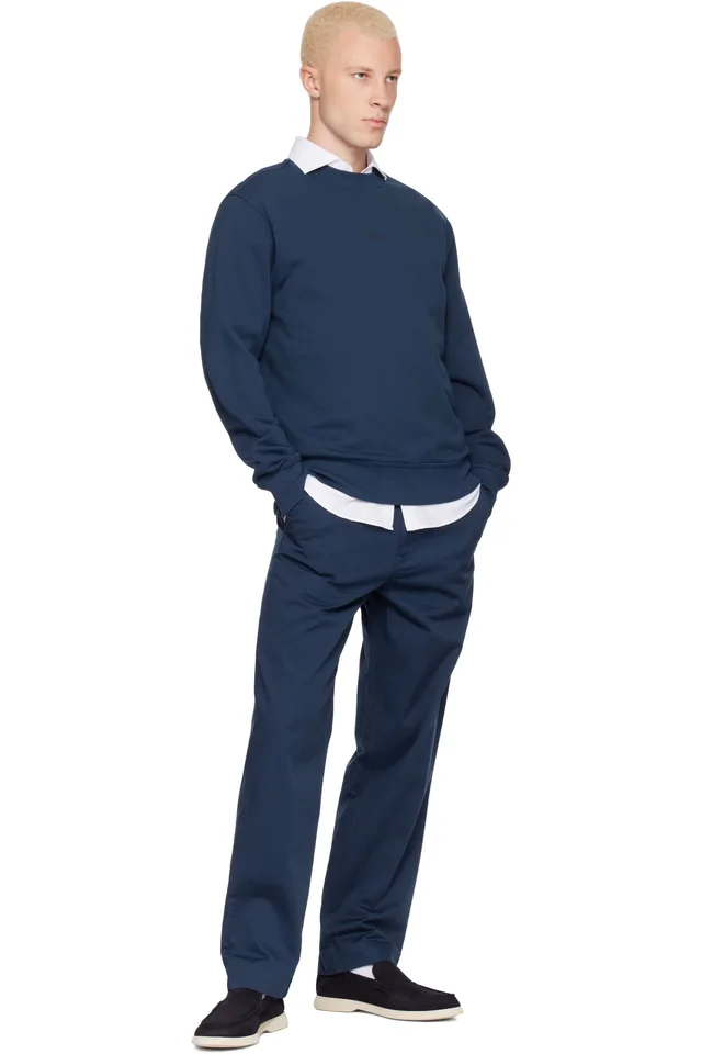 BOSS Navy Debossed-Logo Suede Loafers, photo 5 of 5 from SSENSE
