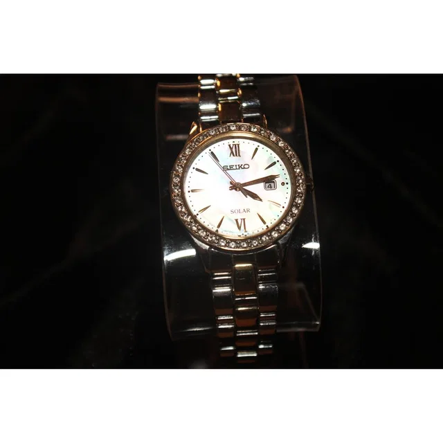 Seiko Solar Women Watch V137-0aa0 Two Tone Mother Of Pearl Crystal Bezel Date in gold|gray|silver from Poshmark