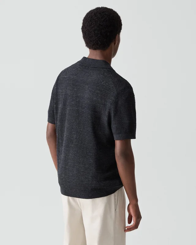 Theory Brenan Polo Shirt in Pacific Linen in BLACK 65% Linen, 23% Cotton, 12% Polyester; Exclusive Of Elastic, photo 3 of 12 from Theory