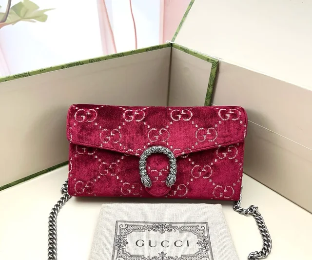 Gucci Fuchsia Velvet GG Crystal Dionysus Shoulder Bag in Pink Velvet from Luxury Promise