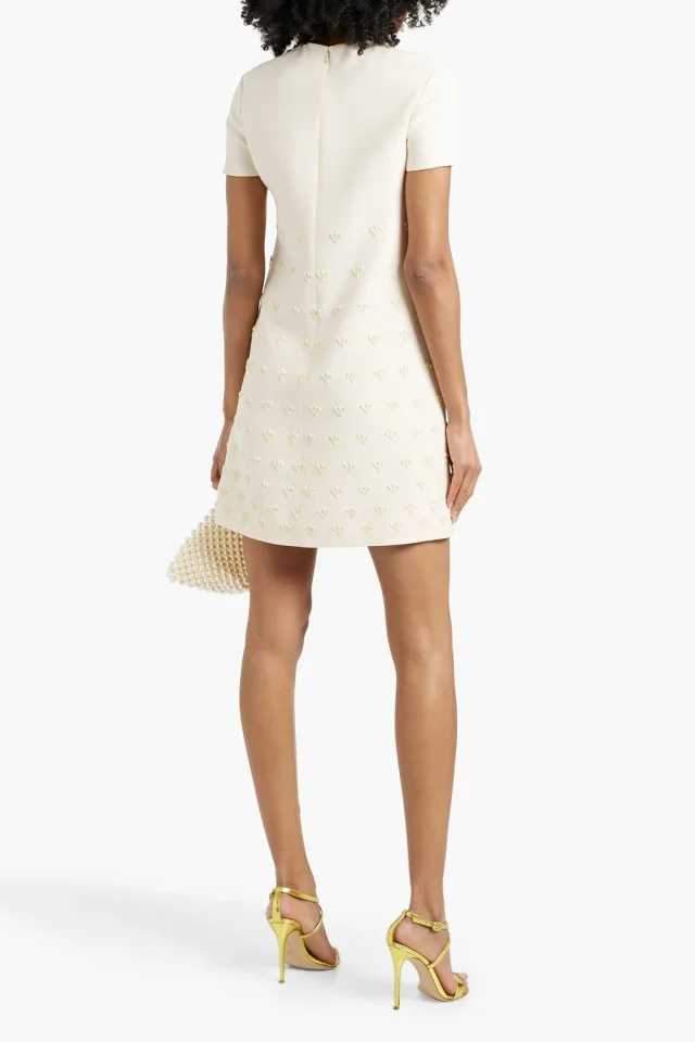 Valentino Garavani Embellished Wool and Silk-Blend Crepe Mini Dress in White, photo 2 of 4 from THE OUTNET