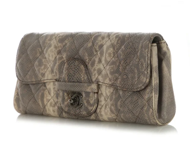 Chanel Snake-Embossed Leather Clutch in Beige Leather from Ann's Fabulous Finds, photo 3 of 9