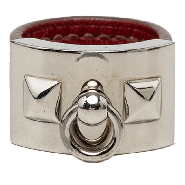 Silver Hermès Palladium Plated Collier de Chien Ring in Silver Leather from Designer Revival, photo 1 of 1