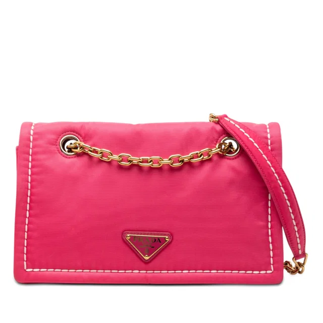 Pink Prada Tessuto Chain Flap Crossbody in Pink Nylon from Designer Revival