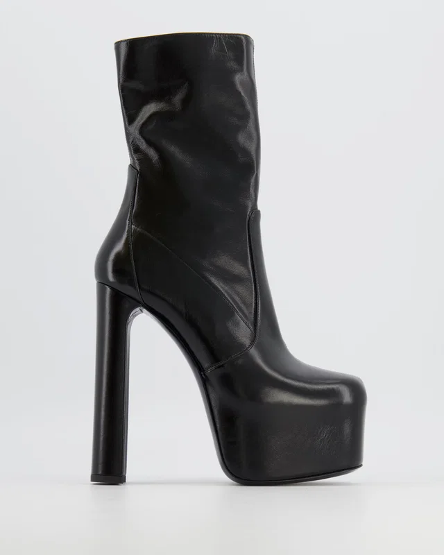 Saint Laurent Black Leather Heeled High Platform Ankle Boots Size EU 38 in Black Leather from Sellier