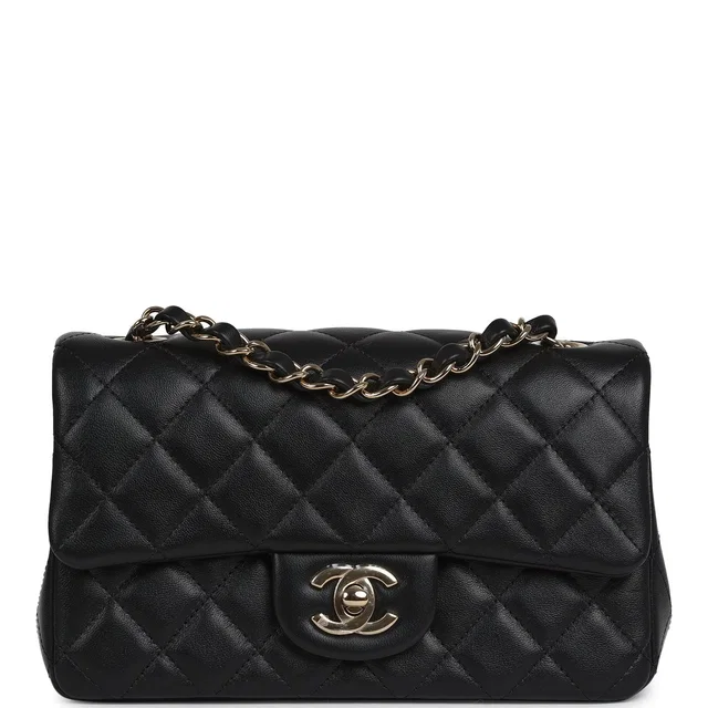 Chanel Mini Classic Rectangular Flap Bag Black Lambskin Light Gold Hardware in Black Lambskin from Madison Avenue Couture
