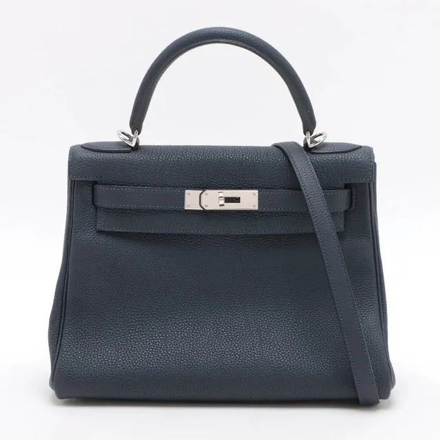 Hermès Kelly 28 Togo PHW X Stamp Blue Nuit in Blue Togo leather from The Purse Affair