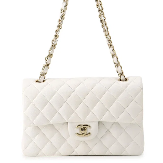 Chanel Matelasse W flap ChainShoulder WhiteA01113 Caviar Leather Size 23 in Caviar leather from GALLERY RARE