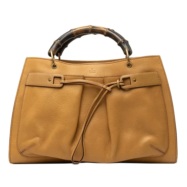 Brown Gucci Calfskin Bamboo Handbag in Brown Calfskin from Designer Revival