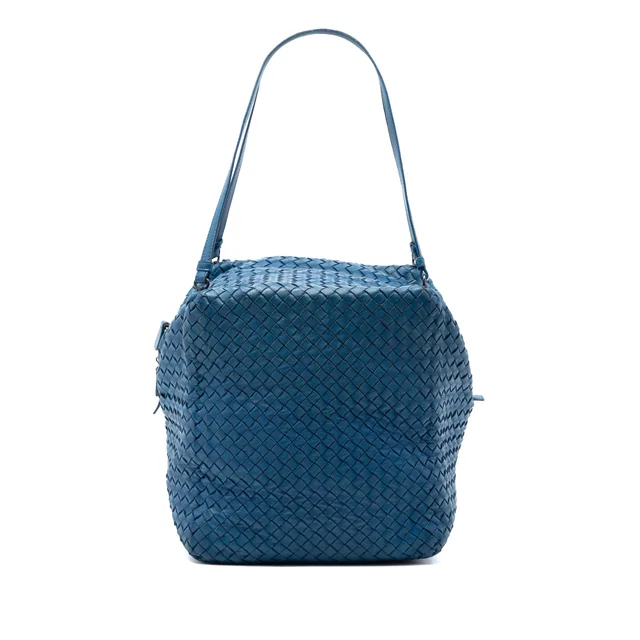 Blue Bottega Veneta Nappa Intrecciato Cube Shoulder Bag in Blue Nappa leather from Designer Revival