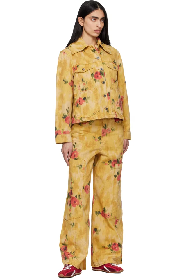 GANNI Yellow Printed Denim Jacket, photo 4 of 4 from SSENSE
