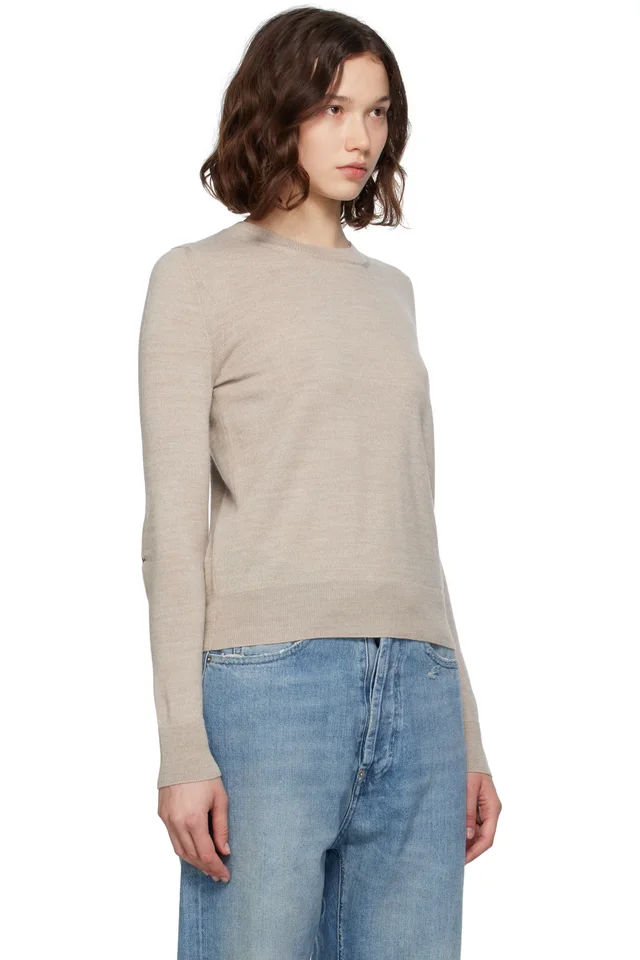 MM6 Maison Margiela Beige Elbow Patch Sweater, photo 2 of 4 from SSENSE