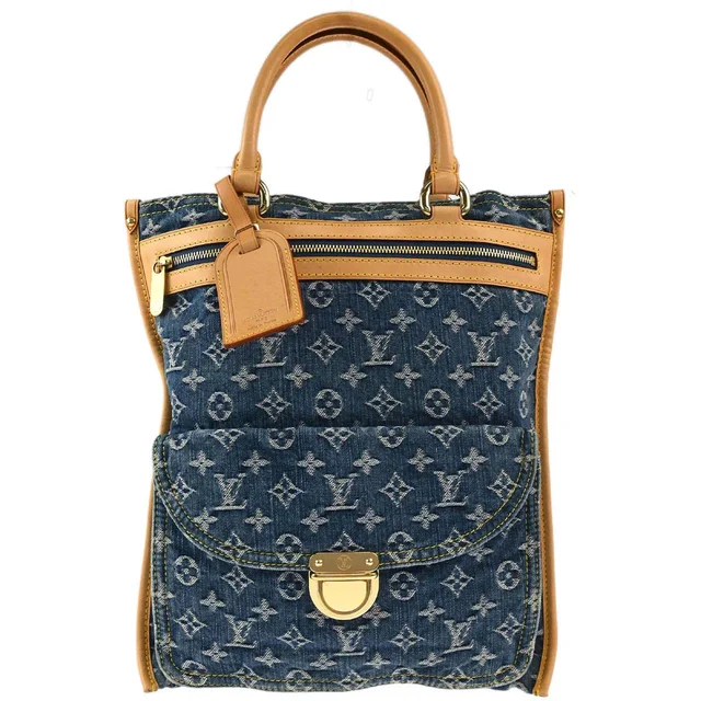 Louis Vuitton 2005 Monogram Denim Flat Shopper Tote Handbag M95018 in Denim from AMORE Vintage Tokyo
