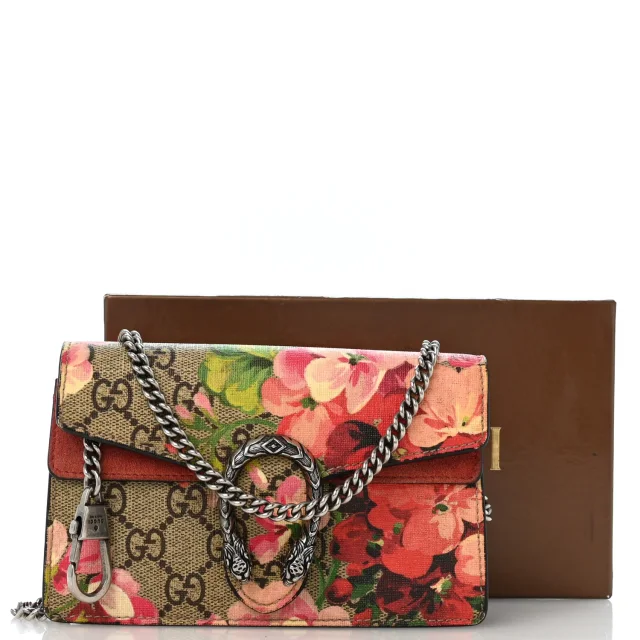 Gucci GG Supreme Monogram Blooms Super Mini Dionysus Shoulder Bag Beige Multicolor Dry Rose in Beige Suede from FASHIONPHILE, photo 12 of 12