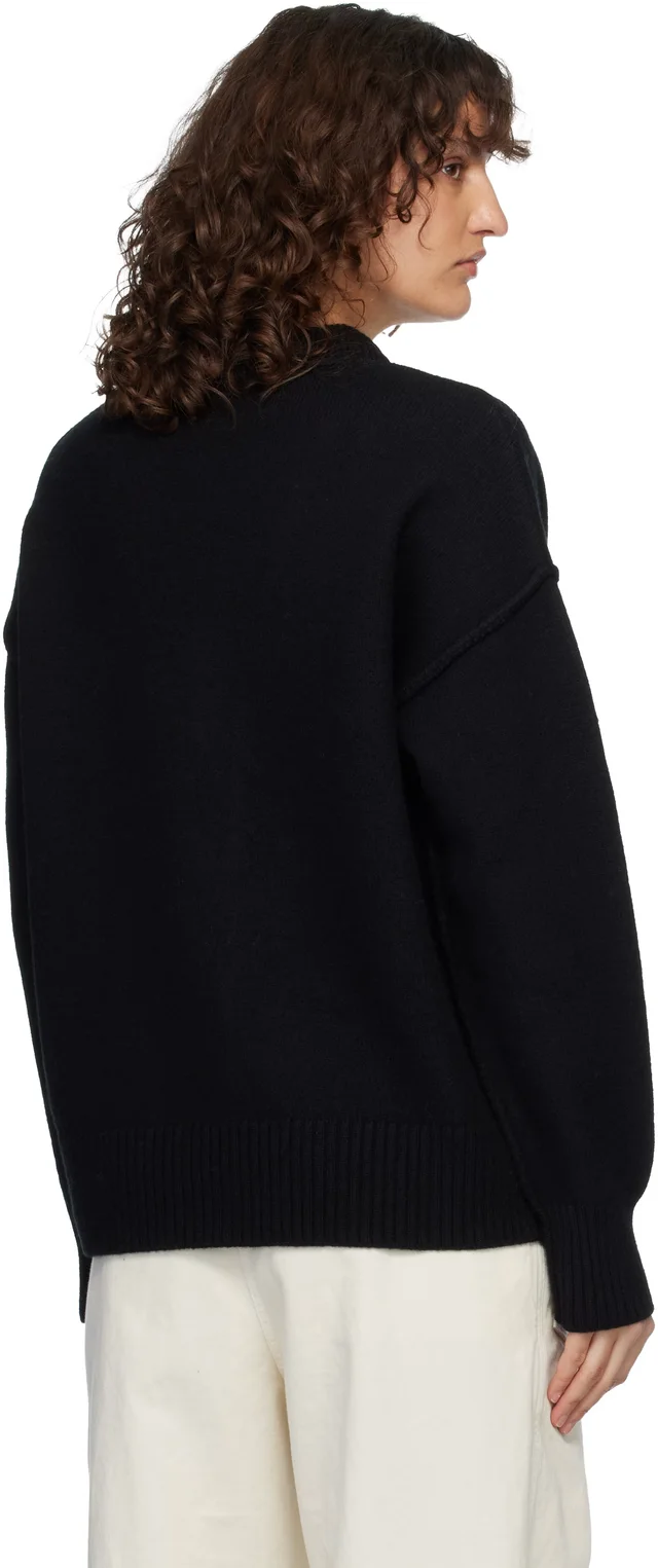 AMI Paris Black Wool Ami de Coeur Cardigan, photo 3 of 8 from SSENSE