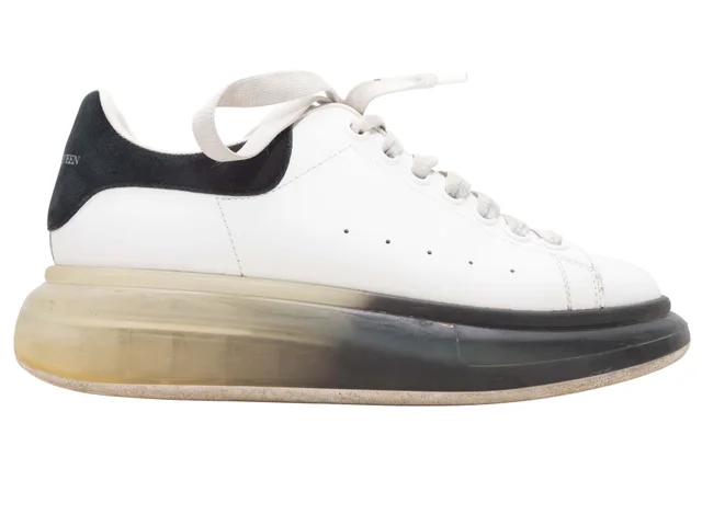 White & Black Alexander McQueen Platform Low-Top Sneakers Size 38 in Black Leather from Designer Revival, photo 1 of 1