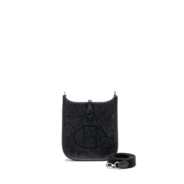 Hermès Mini Evelyne Feutre/Swift/Sangle Wool Graphite/Black SHW Stamp U in Black Swift leather from EMIER