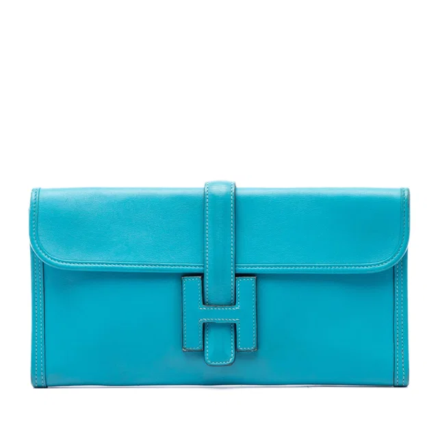 Blue Hermès Swift Jige Elan 29 Clutch Bag in Blue Swift leather from Designer Revival