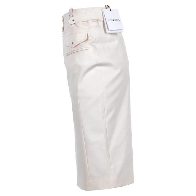 Altuzarra Waistband Detail Midi Pencil Skirt in White Cotton in White, photo 2 of 6 from ShopSimon