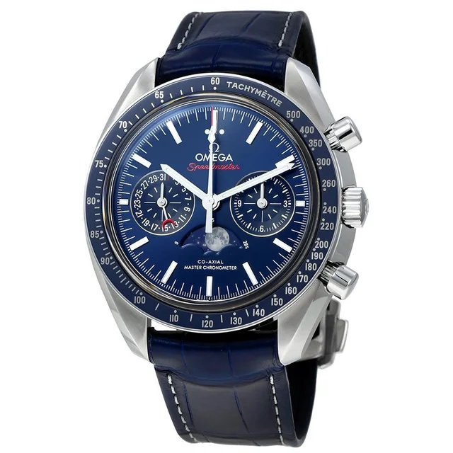 Omega Speedmaster Chronograph Tachymeter Blue Dial Mens Watch 304.33.44.52.03.001 in silver|blue|gray Leather from Jomashop.com