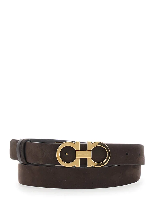 Ferragamo Gancini Buckle Belt — Brown Calf Leather in Brown Calfskin from HEWI