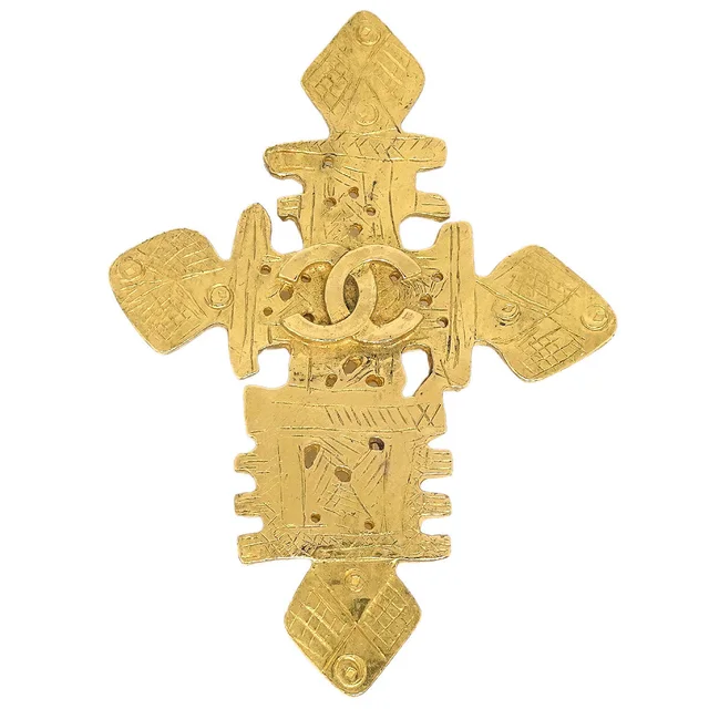 Chanel Cross Brooch Pin Gold 94P in Gold from AMORE Vintage Tokyo