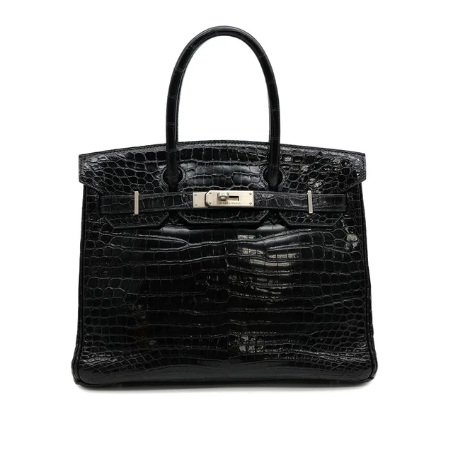 Hermès Birkin 30 Black Porosus Crocodile Hand Bag 2000 Square D Matt Hardware in Black Crocodile from Luxury Promise