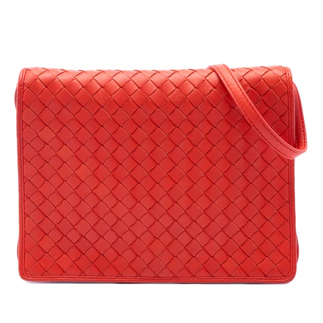 Orange Bottega Veneta Nappa Intrecciato Flap Crossbody in Orange Nappa leather from Designer Revival