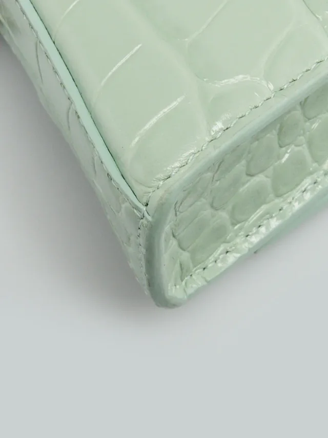 Balenciaga Light Green Croc Embossed Leather Soft Hourglass Wallet On Chain Bag in Green Crocodile from Yoogis, photo 4 of 10