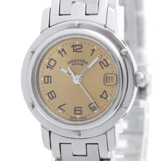 Hermès Clipper Stainless Steel Quartz Ladies Watch CL4.210 Polished in Orange from Elady