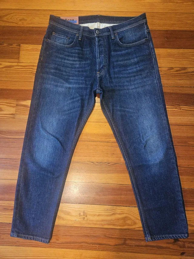 Acne Studios Blå Konst River Dark Blue Denim Jeans, Men's (Size 33) in blue Denim from Grailed