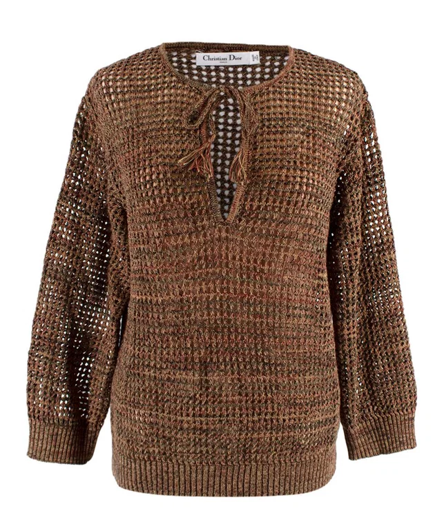 Dior Brown Open Knit Key-hole Neck Jumper in Brown Silk from HEWI